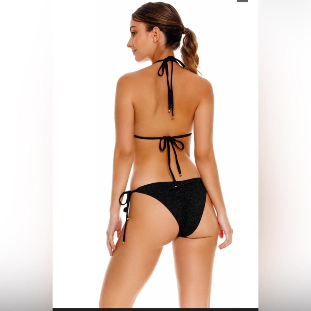 NWT‎ BOAMAR Cheeky Bottom Bikini Sparkle Metallic Ruched , Large